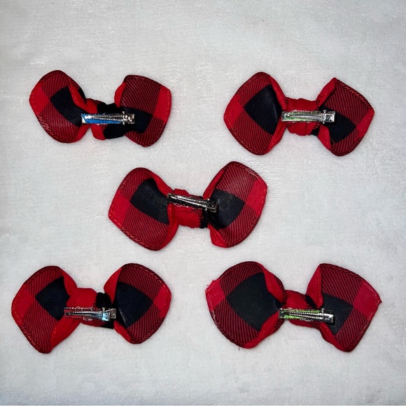 Red and Black Plaid Rockabilly Bandana Knotted Hair Bow - Picture 10 of 11